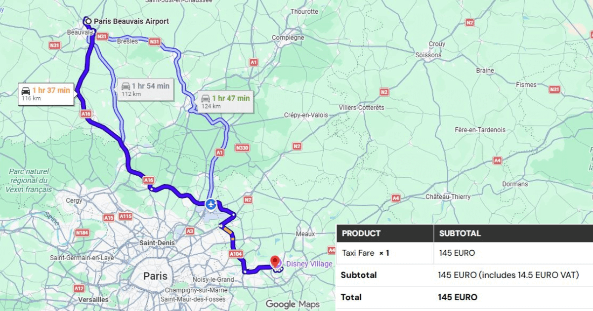 Paris Beauvais Airport to Disneyland Hotel