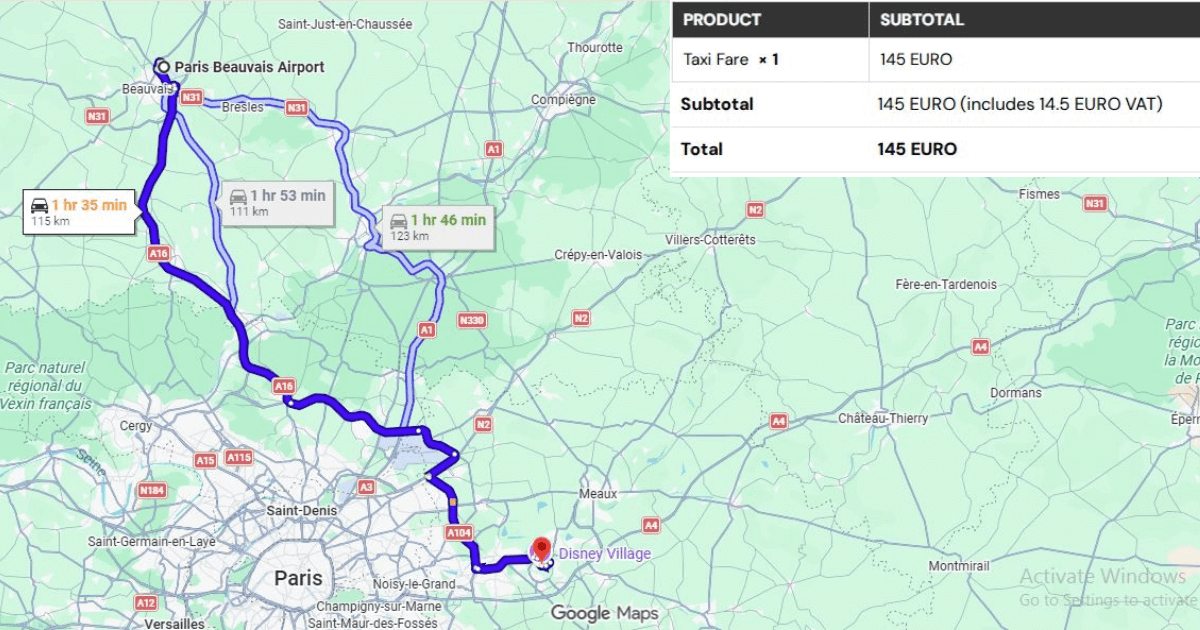 Paris Beauvais Airport to Disney’s Hotel New York