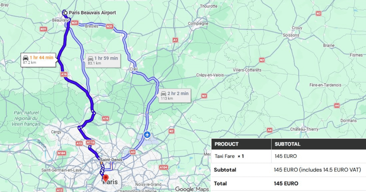 Paris Beauvais Airport to Hôtel Lutetia