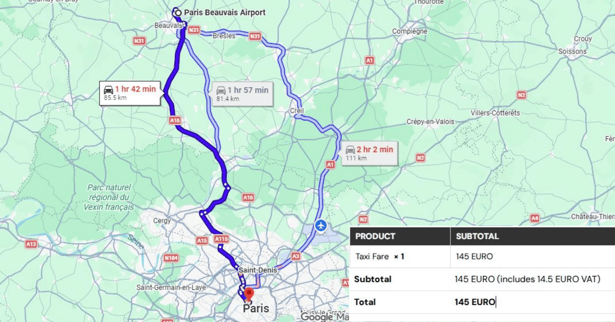 Paris Beauvais Airport to Hôtel Ritz Paris