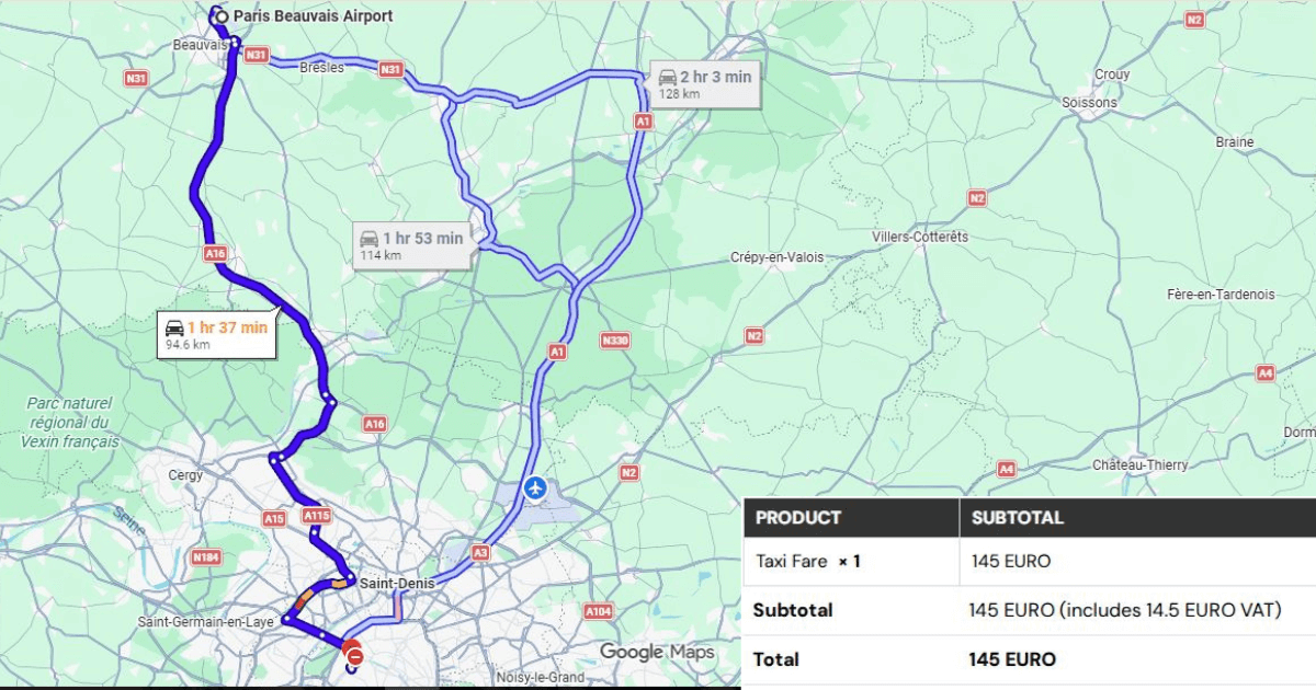 Paris Beauvais Airport to Pullman Paris Tour Eiffel