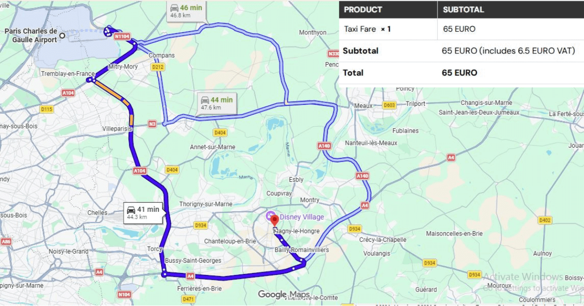 Paris CDG Airport to Disney’s Newport Bay Club