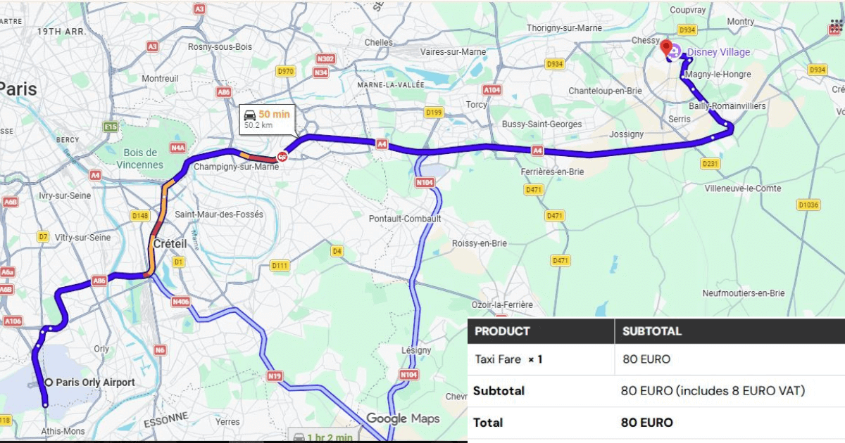 Paris Orly Airport to Disneyland Hotel