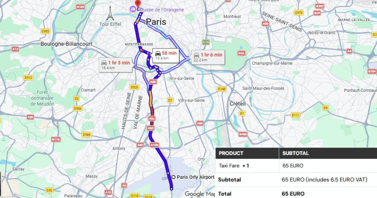 Paris Orly Airport to Hôtel Ritz Paris