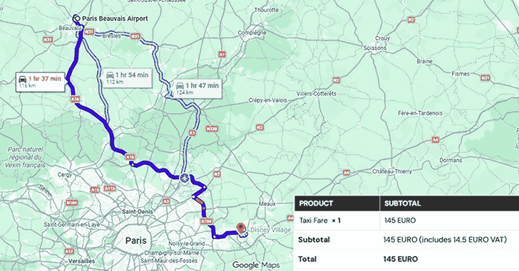 Paris Beauvais Airport to Disneyland Hotel