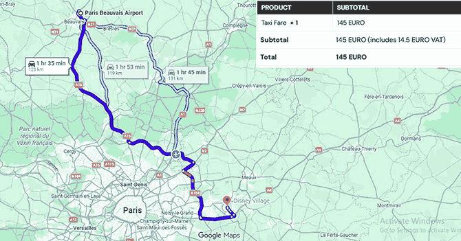 Paris Beauvais Airport to Disney’s Newport Bay Club