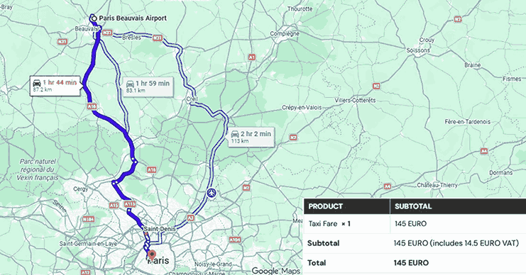 Paris Beauvais Airport to Hôtel Lutetia