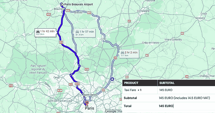 Paris Beauvais Airport to Hôtel Ritz Paris