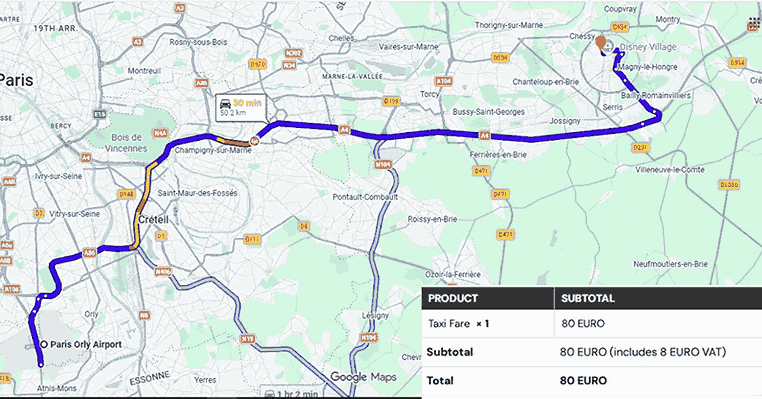 Paris Orly Airport to Disneyland Hotel